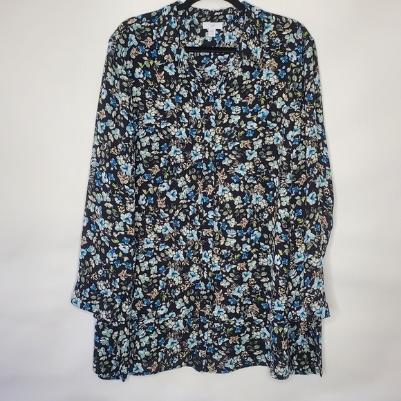 J. Jill Layered Floral Tunic Size 2X Long Sleeve Button-up Relaxed Shirt Fall - Picture 14 of 14